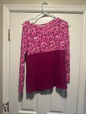 Lilly Pulitzer Pink Fuchsia Colorblock Leopard Print Long Sleeve Top